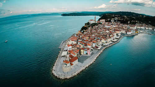 High angle view of sea against sky