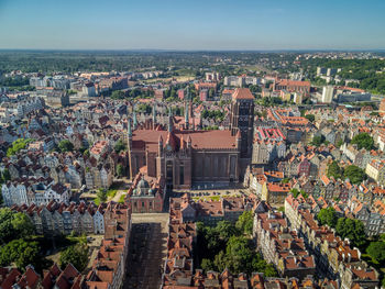 High angle view of buildings in city