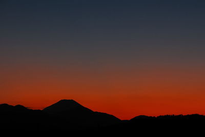 Scenic view of silhouette mountains against sky during sunset