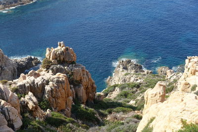 High angle view of rocks on beach