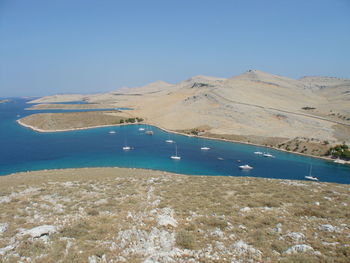 Scenic view of landscape against clear blue sky