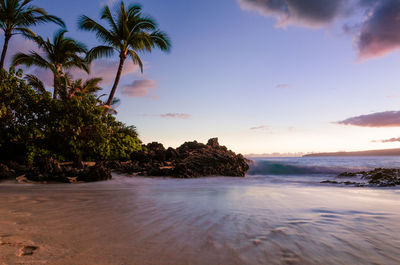 Sunset view of beautiful tropical beach, secret wedding beach, makena cove, maui, hawai