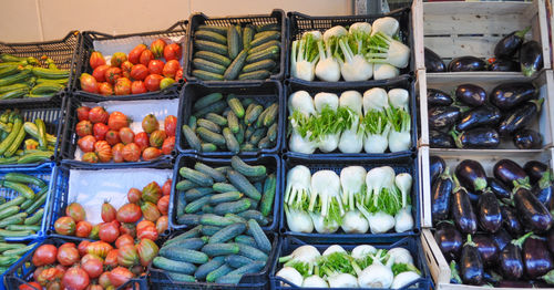 High angle view of vegetables for sale