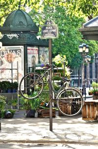 Bicycle parked on footpath in city