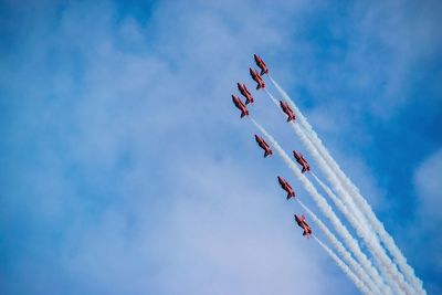 Red arrows aerobatic display team in sky
