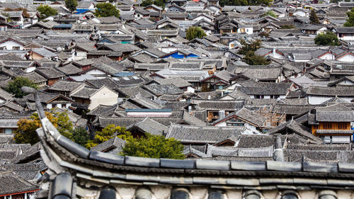 High angle view of buildings in city