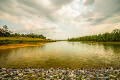 Scenic view of lake against sky