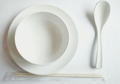 High angle view of empty plate on table