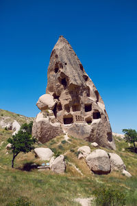 Old town of uchisar in turkey houses and the fortress in the summer in sunny weather