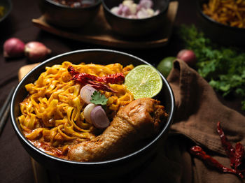 Close-up of food in bowl on table