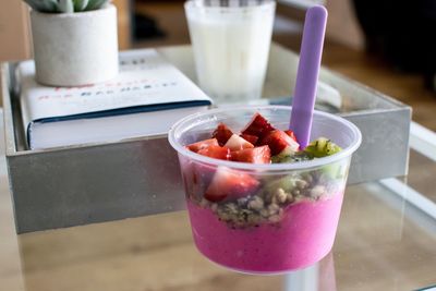 Close-up of breakfast served on table