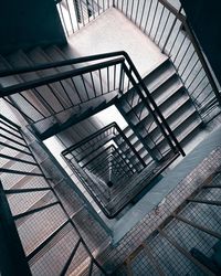 High angle view of spiral staircase in building