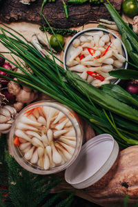 High angle view of vegetables in bowl