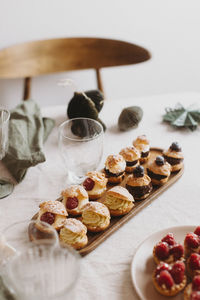 High angle view of dessert on table