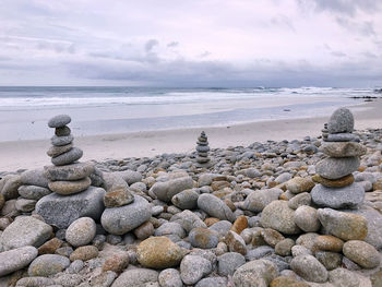 Rocks on beach against sky