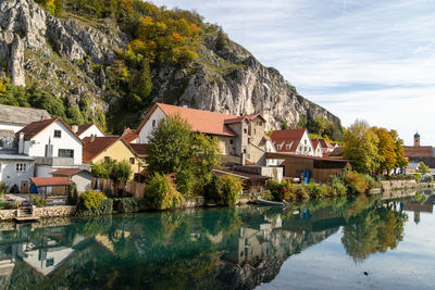 Idyllic view at the village markt essing in bavaria, germany with the altmuehl river 