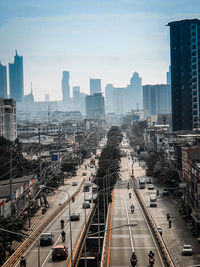 High angle view of traffic on city street