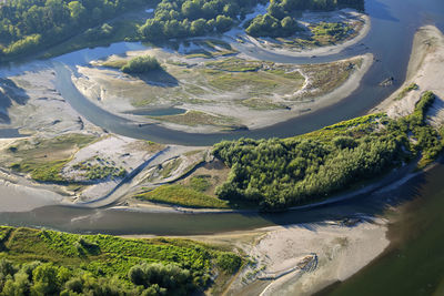 Aerial photo of gravel bars on the drava river