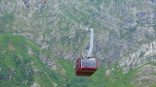 High angle view of ski lift against sky