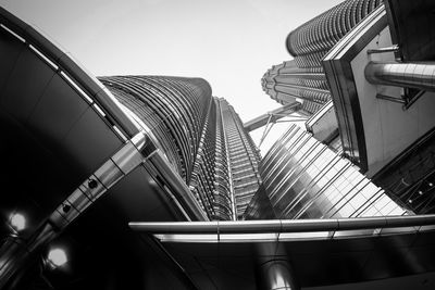 Low angle view of modern buildings against clear sky