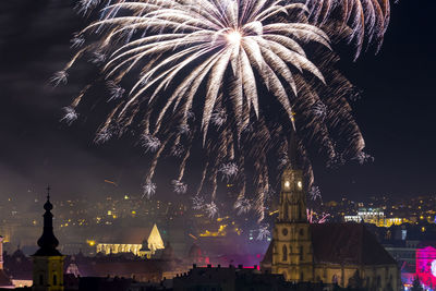 Firework display at night