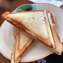 High angle view of breakfast on table