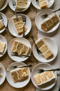 High angle view of breakfast on table