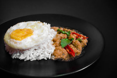 Close-up of breakfast served in plate