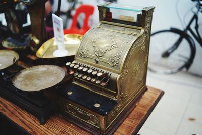 Vintage typewriter on table at shop