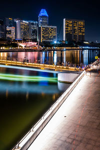 Illuminated modern buildings in city at night