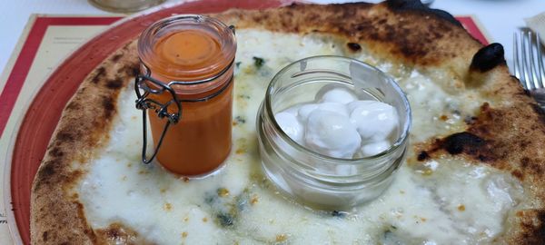 High angle view of breakfast on table