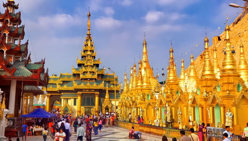 Group of people in temple against building