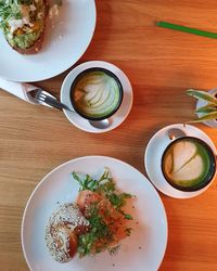 High angle view of breakfast served on table