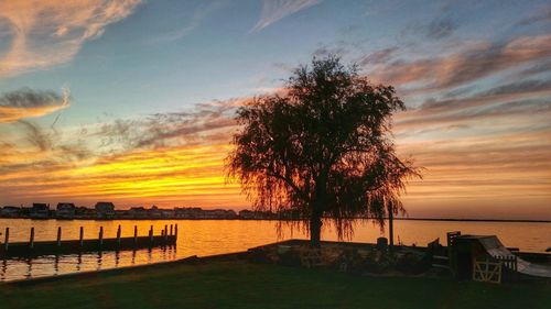 Scenic view of sea at sunset