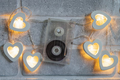 High angle view of heart shape on table