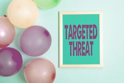 Close-up of multi colored balloons against white background