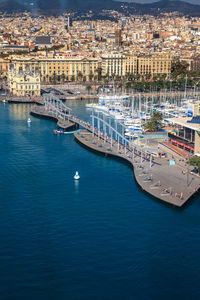 High angle view of boats in sea