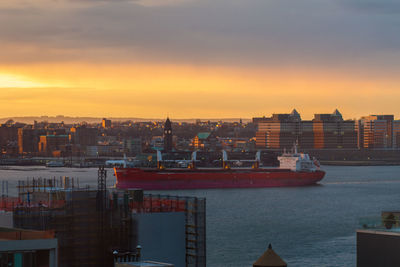 View of cityscape at sunset
