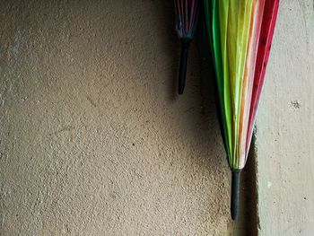 High angle view of multi colored pencils on table