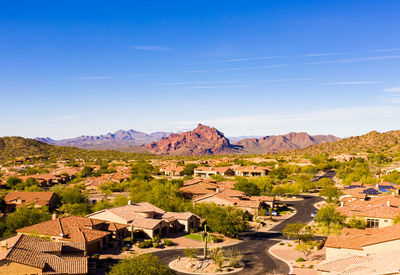 High angle view of townscape against sky