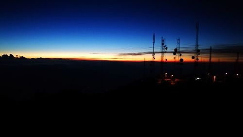 Silhouette landscape against clear sky at sunset