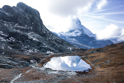 Scenic view of snowcapped mountains against sky