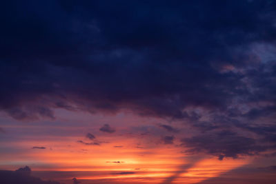 Low angle view of dramatic sky during sunset