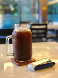 Close-up of coffee served on table in restaurant