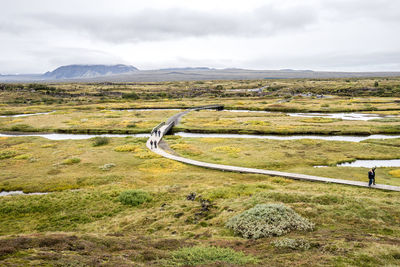 Scenic view of landscape against cloudy sky