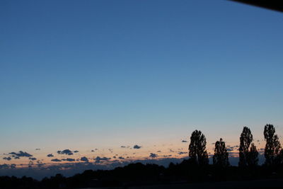 Silhouette trees against clear sky during sunset