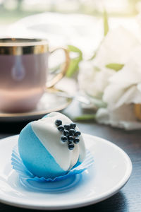 Close-up of dessert in plate on table