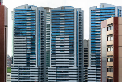 Low angle view of modern buildings in city