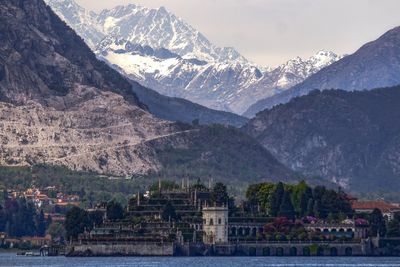 Scenic view of lake and mountain against sky