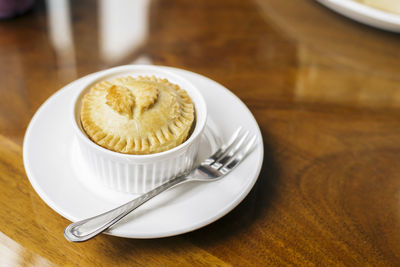 High angle view of cappuccino on table